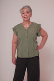 BLUSA MUJER CUELLO EN V VERDE MILITAR