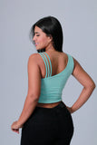 BLUSA MUJER LICRA FRIA SESGOS VERDE MENTA