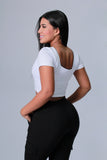 BLUSA MUJER LICRA FRIA SESGOS SATIN BLANCA