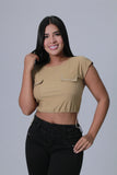 BLUSA MUJER BOLSILLOS TAPAS APLIQUE