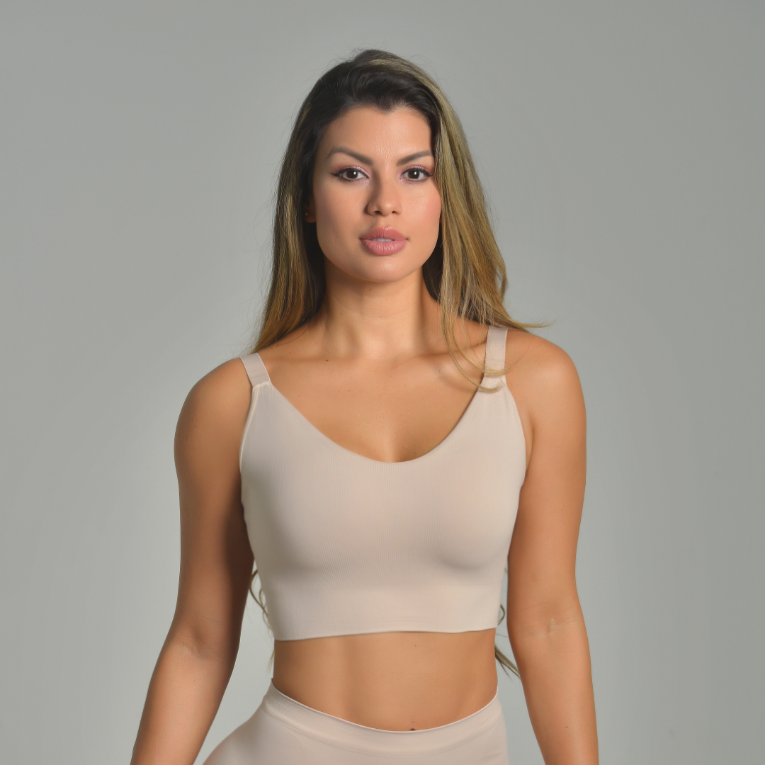 Top Acanalado Tira Ancha Graduable – beige