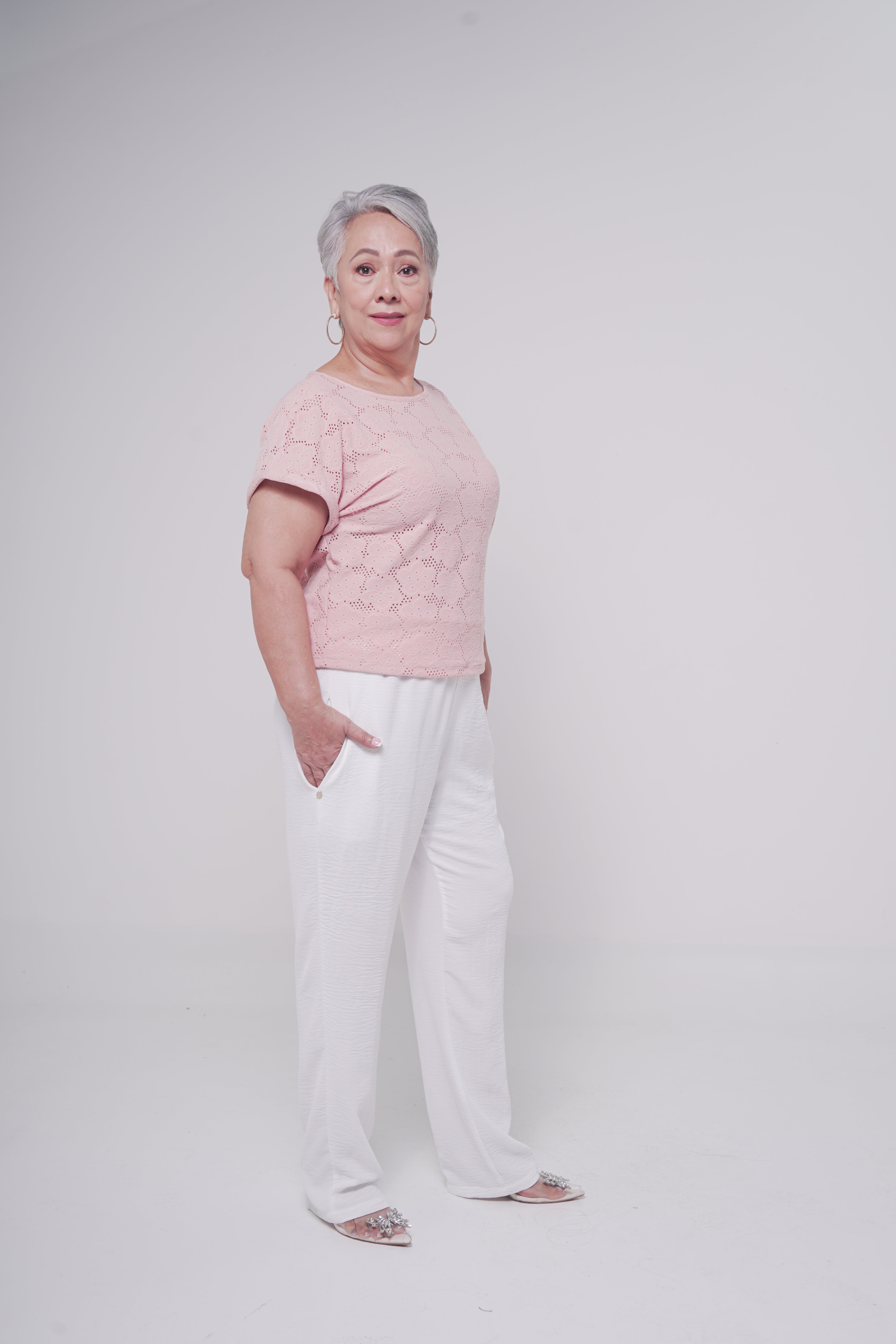 BLUSA MUJER TEXTURA MANGA CORTA PALO DE ROSA