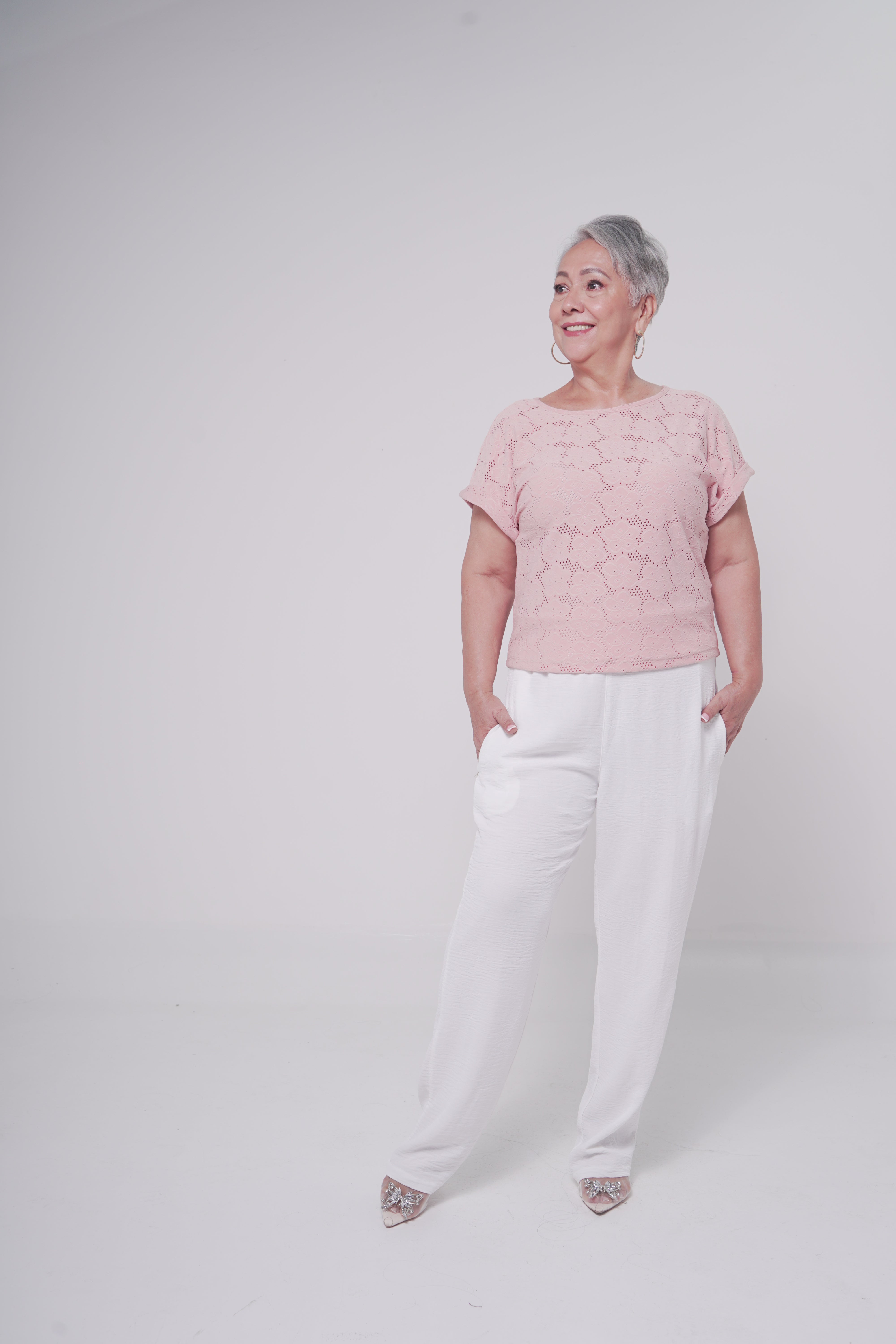 BLUSA MUJER TEXTURA MANGA CORTA PALO DE ROSA