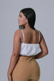 BLUSA MUJER TIRAS CORTE FAJON GLOBO BLANCO