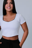 BLUSA MUJER LICRA FRIA SESGOS SATIN BLANCA