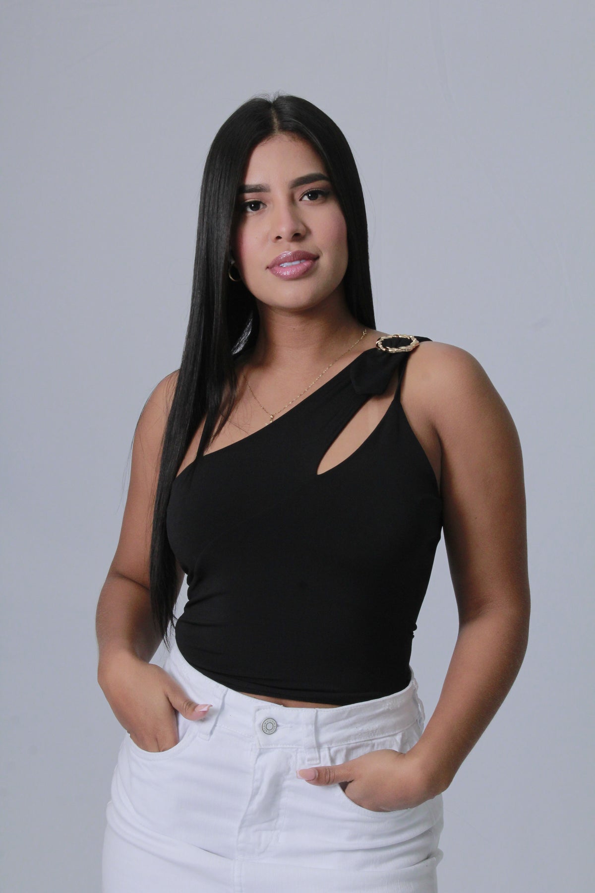 BLUSA NEGRA MUJER MANGA TIRA SISA EVILLA