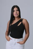 BLUSA NEGRA MUJER MANGA TIRA SISA EVILLA