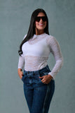 BLUSA MUJER ENCAJE TEXTURA MANGA