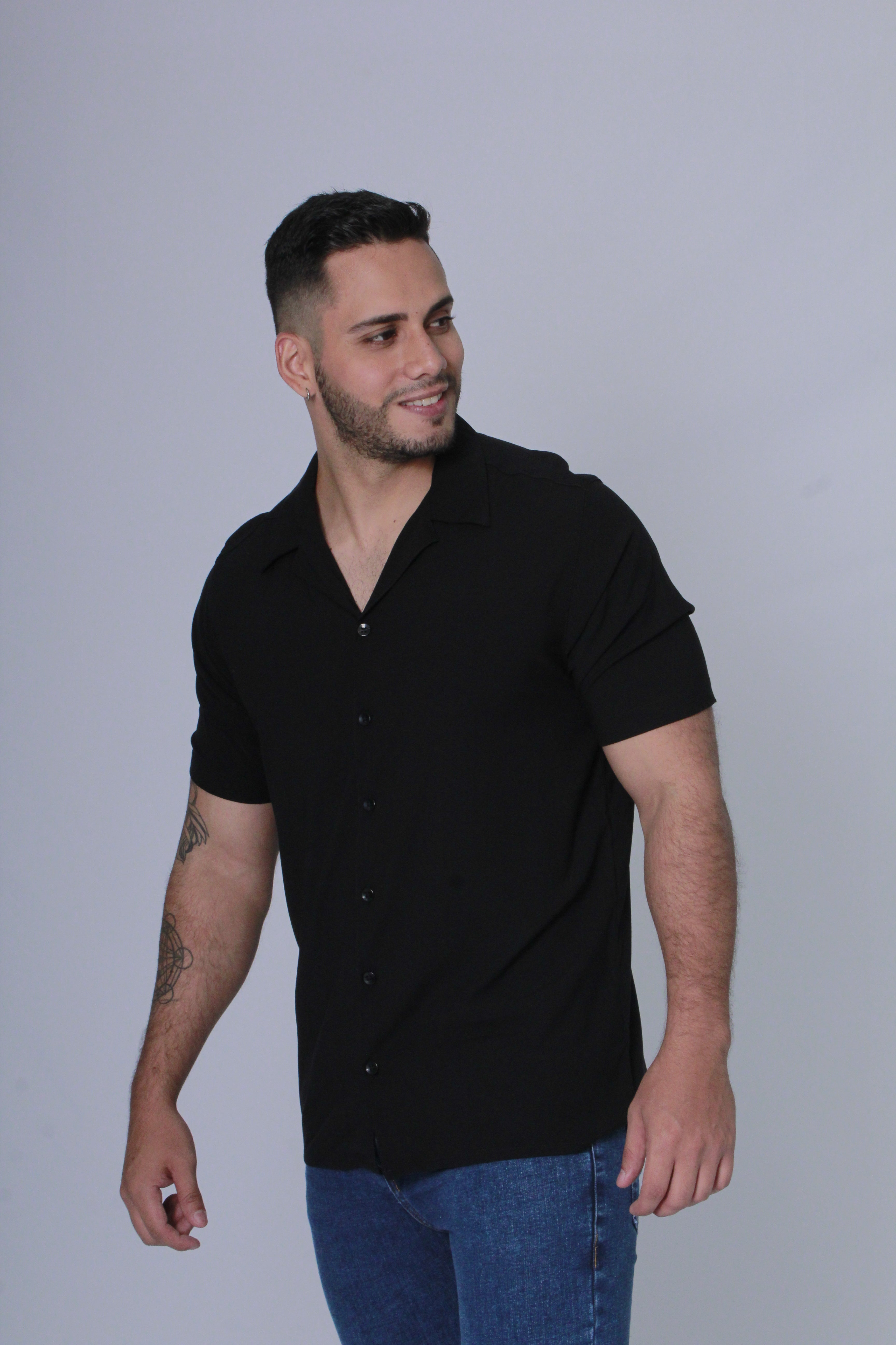 Camisa Hombre Viscosa Negra